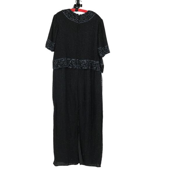 Vtg Black Silk Beaded Evening Dress Art Deco Formal Event‎ Holiday Plus Size 2X - Picture 3 of 16